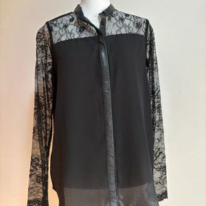 SALE 3️⃣ for $8! XS Black Lace & Leather Blouse // Express